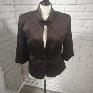 Korinna Weekend Ladies Size 8 Made in Canada Black Tan Grey Plaid Lined Blazer